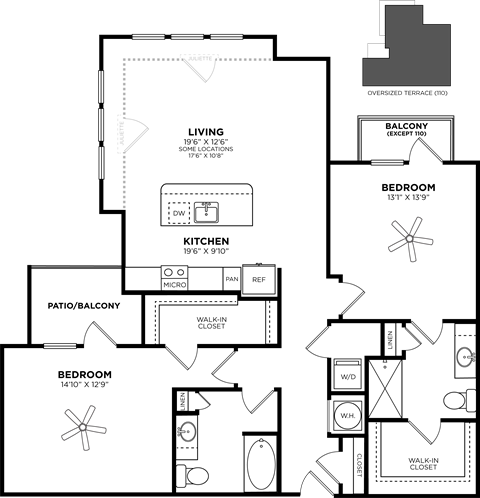 2 bed  2 bath floor plan C at Glenwood at Grant Park Apartments, Atlanta